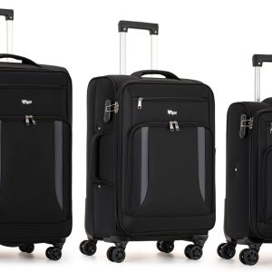 סט 3 מזוודות בד מסדרת B-Lite בצבע שחור עם פסי צד אפורים – VIGOR דגם 151060-3