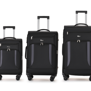 סט 3 מזוודות בד מסדרת B-Lite בצבע שחור עם פסי צד אפורים – VIGOR דגם 151060-3